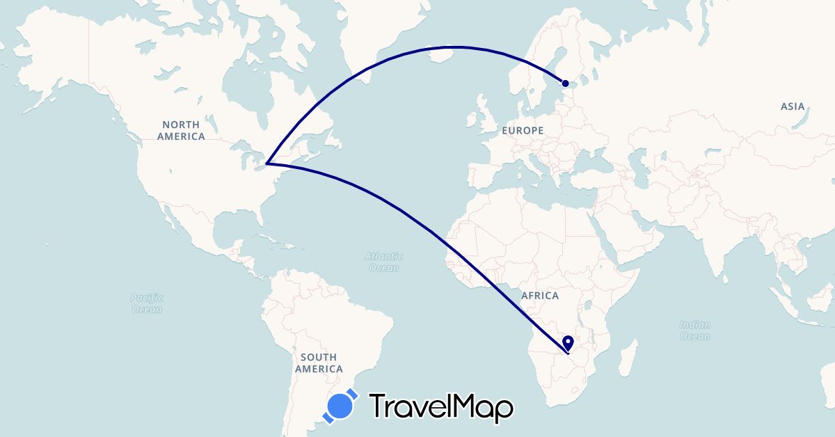 TravelMap itinerary: driving in Finland, United States, Zambia (Africa, Europe, North America)
